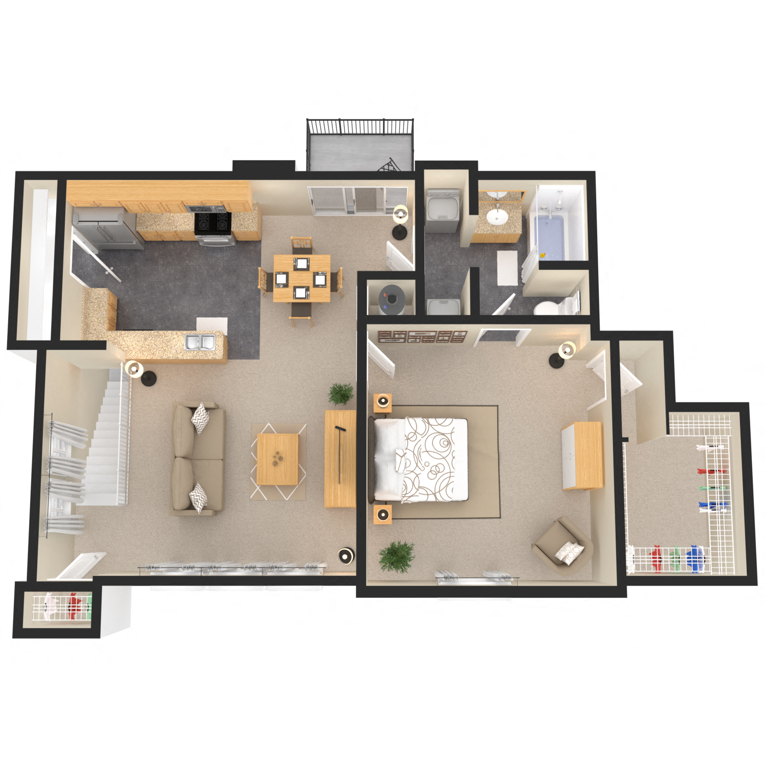 Floor plan for 1 bed, 1 bath, 966 sqft